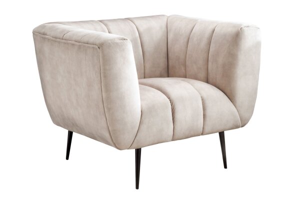Samtsessel Beige Creme 105 cm breit Ziernähte Retro