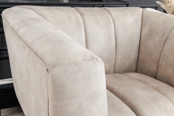 Samtsessel Beige Creme 105 cm breit Ziernähte Retro