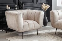 Samtsessel Beige Creme 105 cm breit Ziernähte Retro