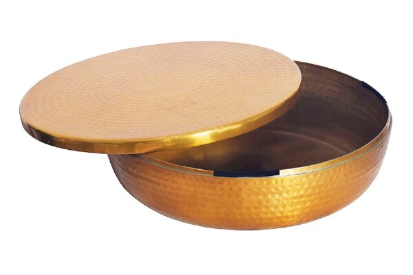 Deko Schale rund Ø 38 cm mit Deckel Handarbeit in Gold