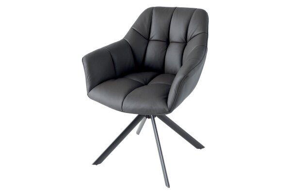 Bürostuhl Leder Metall ohne Rollen Schwarz drehbar B: 65 cm