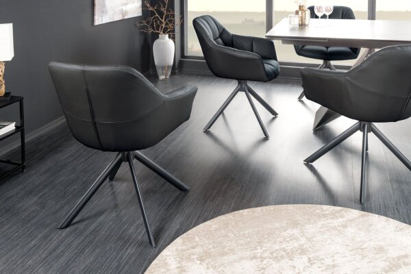 Bürostuhl Leder Metall ohne Rollen Schwarz drehbar B: 65 cm