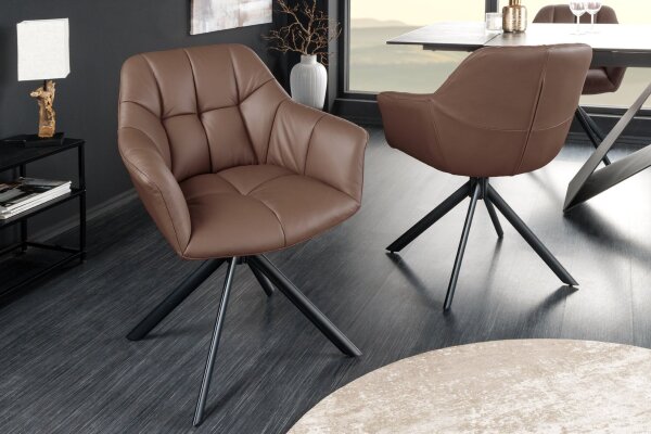 Bürostuhl Leder Metall B: 65 cm ohne Rollen in Braun Schwarz