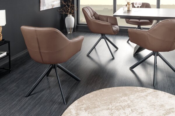 Bürostuhl Leder Metall B: 65 cm ohne Rollen in Braun Schwarz