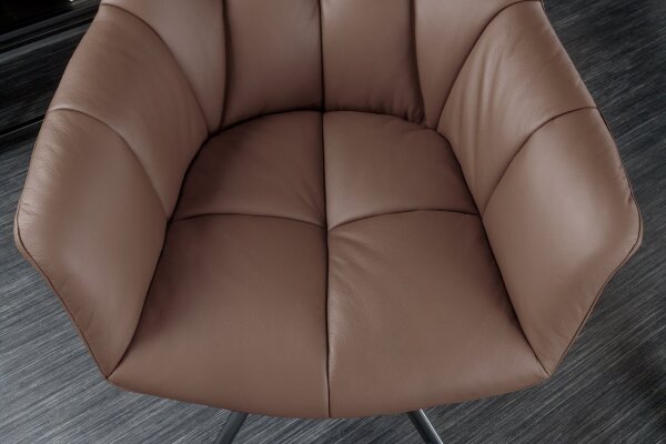 Bürostuhl Leder Metall B: 65 cm ohne Rollen in Braun Schwarz