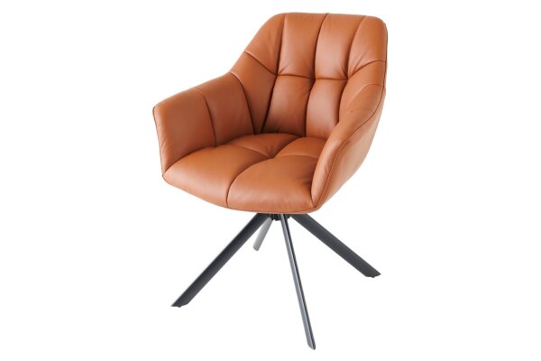 Drehstuhl Leder Metall B: 65 cm ohne Rollen in Cognac Schwarz