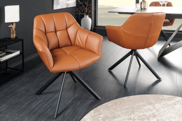 Drehstuhl Leder Metall B: 65 cm ohne Rollen in Cognac Schwarz