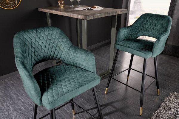 Barstuhl Schwarz Gold aus Samt Metall Retro Design
