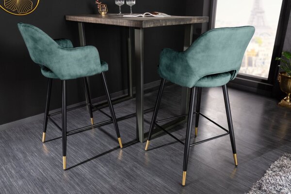 Barstuhl Schwarz Gold aus Samt Metall Retro Design