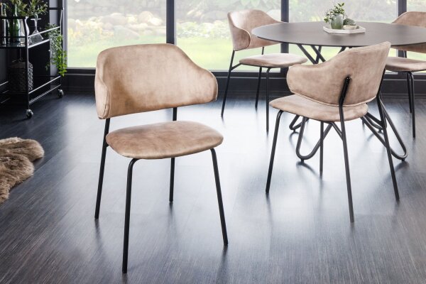 Esszimmerstuhl Samt Metall in Creme Beige Schwarz NOAH