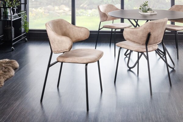 Esszimmerstuhl Samt Metall in Creme Beige Schwarz NOAH