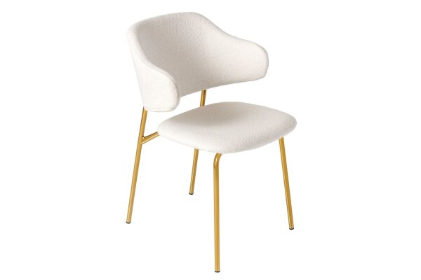 Esstischstuhl Bouclé Metall in Weiß Gold Retro Design
