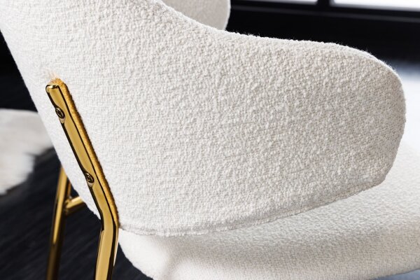 Esstischstuhl Bouclé Metall in Weiß Gold Retro Design