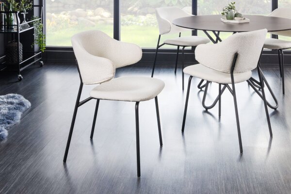 Esszimmerstuhl Bouclé Weiß Metallbeine in Schwarz Retro