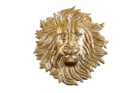 Wanddeko Löwenkopf H: 34 cm Handarbeit in Gold Metall