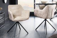 Drehstuhl ohne Rollen Samt in Beige Creme Schwarz Retro
