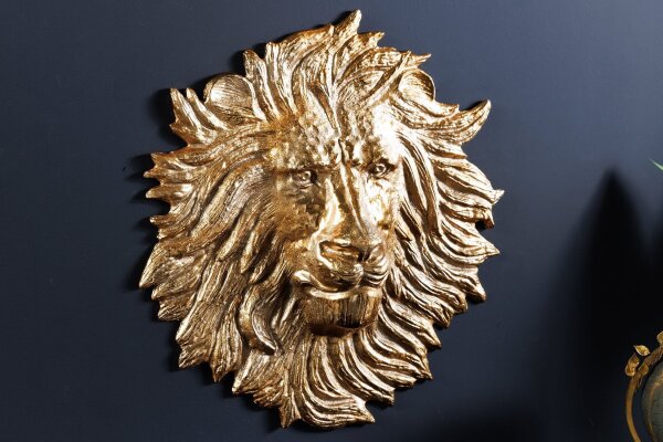 Wanddeko in Gold Löwenkopf H: 58 cm groß Handarbeit Metall