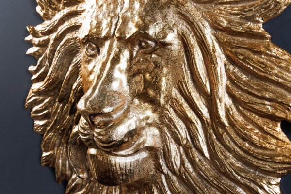 Wanddeko in Gold Löwenkopf H: 58 cm groß Handarbeit Metall