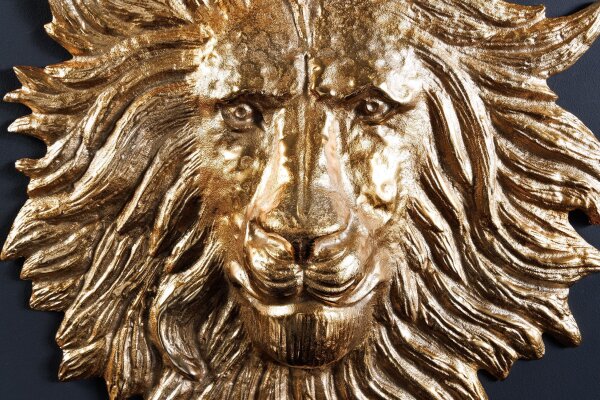 Wanddeko in Gold Löwenkopf H: 58 cm groß Handarbeit Metall