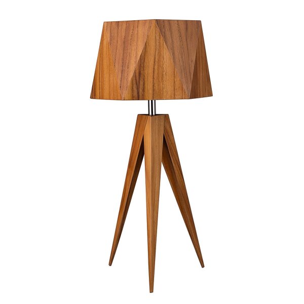 Tischleuchte Dreibein aus Teak Holz Furnier 62 cm hoch E27