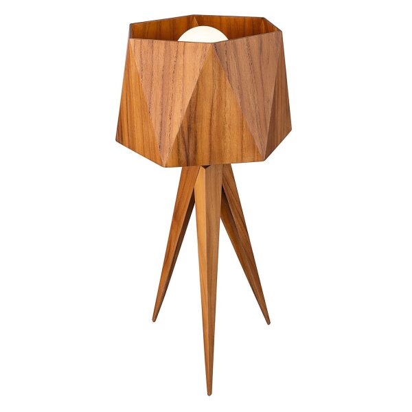 Tischleuchte Dreibein aus Teak Holz Furnier 62 cm hoch E27