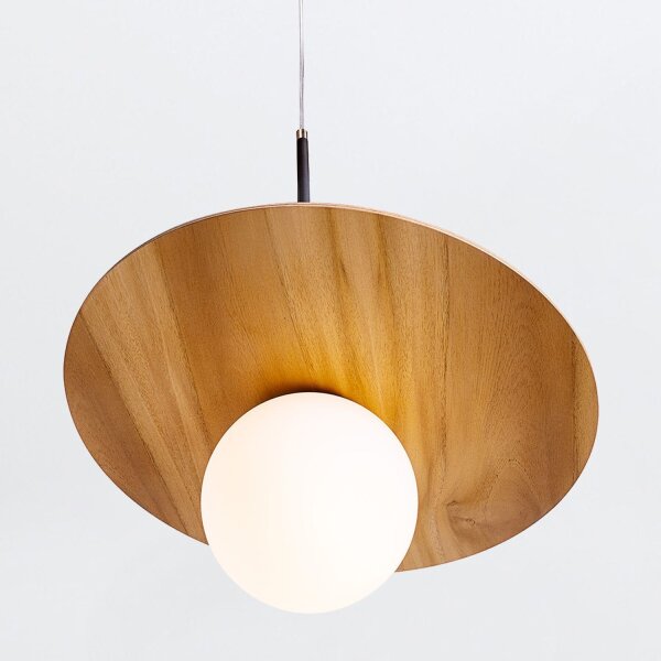 Pendelleuchte Glas Teakholzfurnier Ø 40 cm E27 Modern