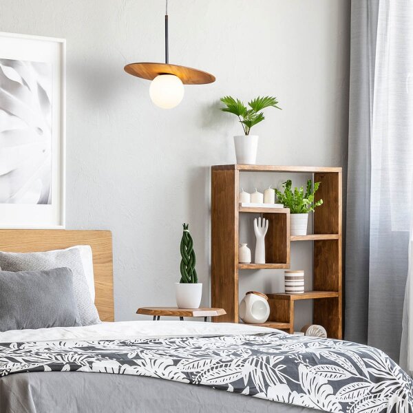 Pendelleuchte Glas Teakholzfurnier Ø 40 cm E27 Modern