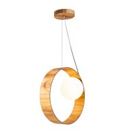 H&auml;ngeleuchte Teak Holz Furnier Glas &Oslash; 35 cm...