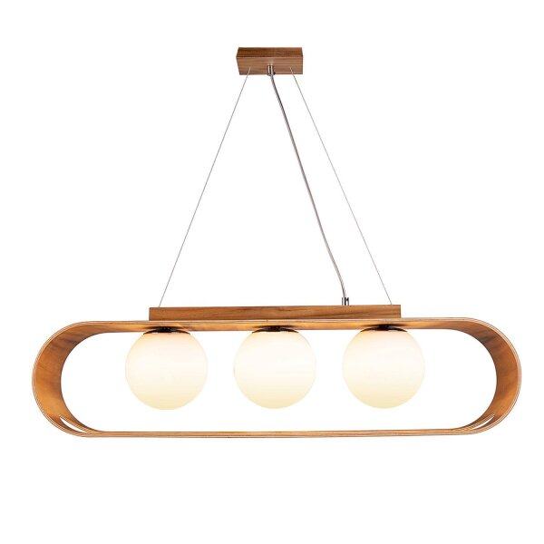 Hängeleuchte Modern B: 85 cm Furnier aus Teak Holz Glas 3x E27