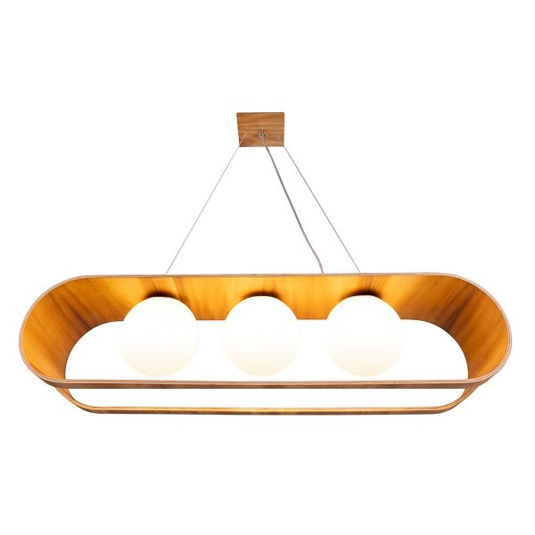 Hängeleuchte Modern B: 85 cm Furnier aus Teak Holz Glas 3x E27