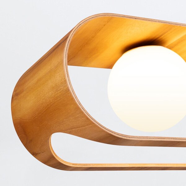 Hängeleuchte Modern B: 85 cm Furnier aus Teak Holz Glas 3x E27