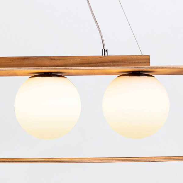 Hängeleuchte Modern B: 85 cm Furnier aus Teak Holz Glas 3x E27