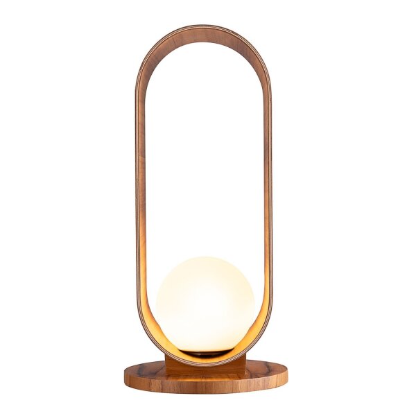 Tischlampe Holz Furnier aus Teak Glas 54 cm hoch E27 Modern