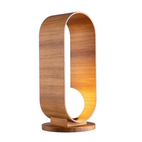 Tischlampe Holz Furnier aus Teak Glas 54 cm hoch E27 Modern