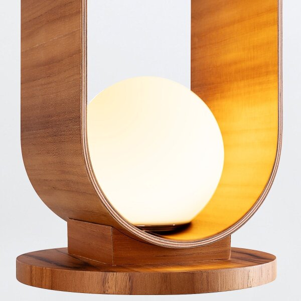 Tischlampe Holz Furnier aus Teak Glas 54 cm hoch E27 Modern