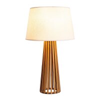 Tischlampe Stoff Teak Holz Furnier Stoff 66 cm E27
