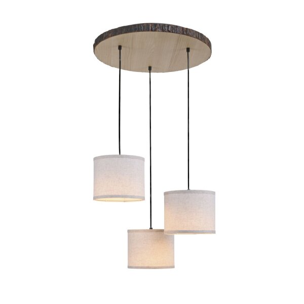 Hängelampe 3-flammig Holz Stoff B:52 cm E27 blendarm