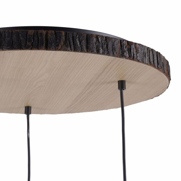 Hängelampe 3-flammig Holz Stoff B:52 cm E27 blendarm