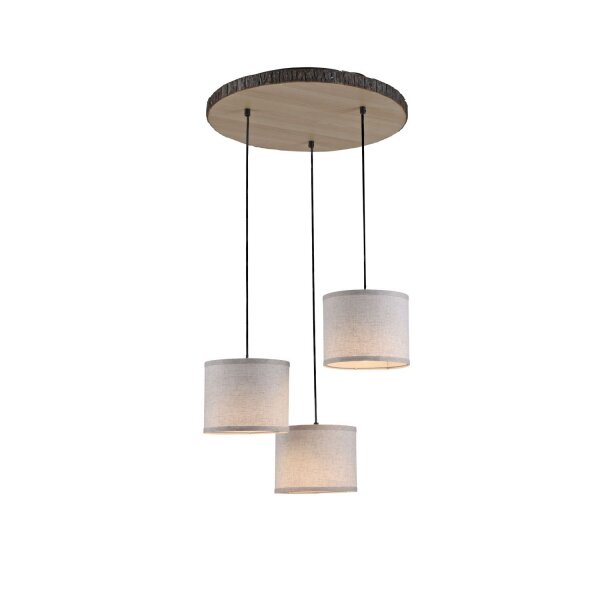 Hängelampe 3-flammig Holz Stoff B:52 cm E27 blendarm
