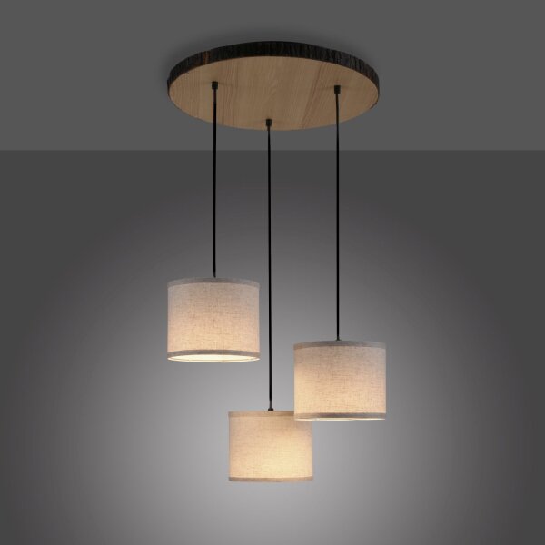 Hängelampe 3-flammig Holz Stoff B:52 cm E27 blendarm