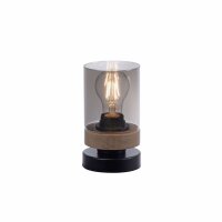 Blendarme Tischleuchte Rauchglas Holz E27 H:18 cm klein