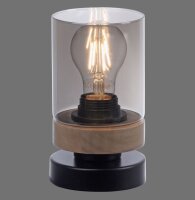 Blendarme Tischleuchte Rauchglas Holz E27 H:18 cm klein
