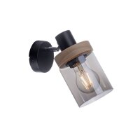 Wandstrahler Rauchglas Holz E27 T:19 cm verstellbar