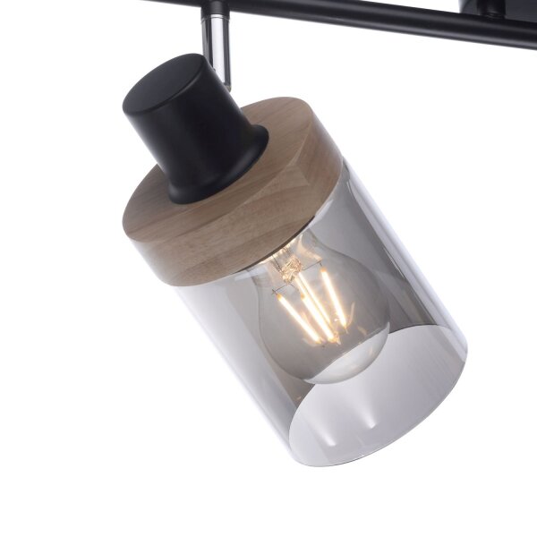 Beweglicher Deckenstrahler Rauchglas Holz E27 4-flammig