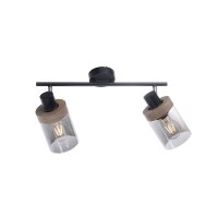 Beweglicher Deckenstrahler Rauchglas Holz E27 L:64 cm