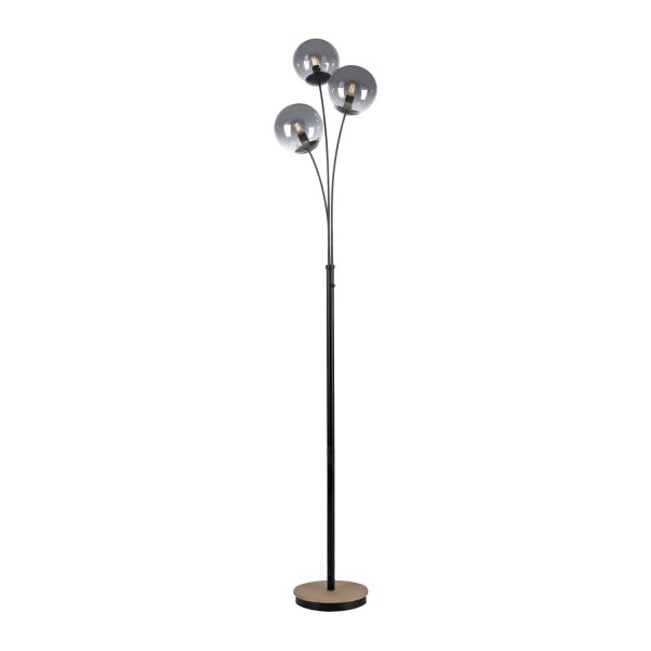 Stylische Stehlampe Rauchglas Holz E14 185 cm 3-flammig