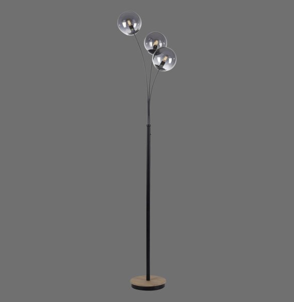 Stylische Stehlampe Rauchglas Holz E14 185 cm 3-flammig