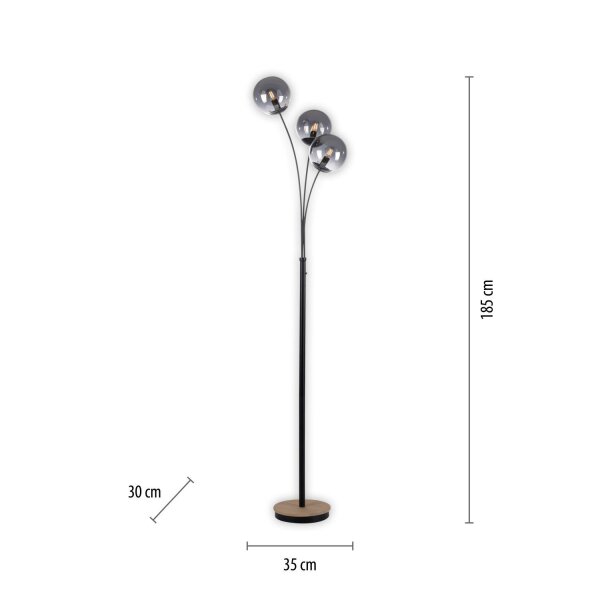 Stylische Stehlampe Rauchglas Holz E14 185 cm 3-flammig