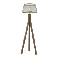 Tripod Stehlampe Holz Metall in Messing matt E27 145 cm