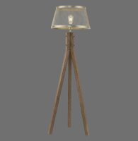 Tripod Stehlampe Holz Metall in Messing matt E27 145 cm